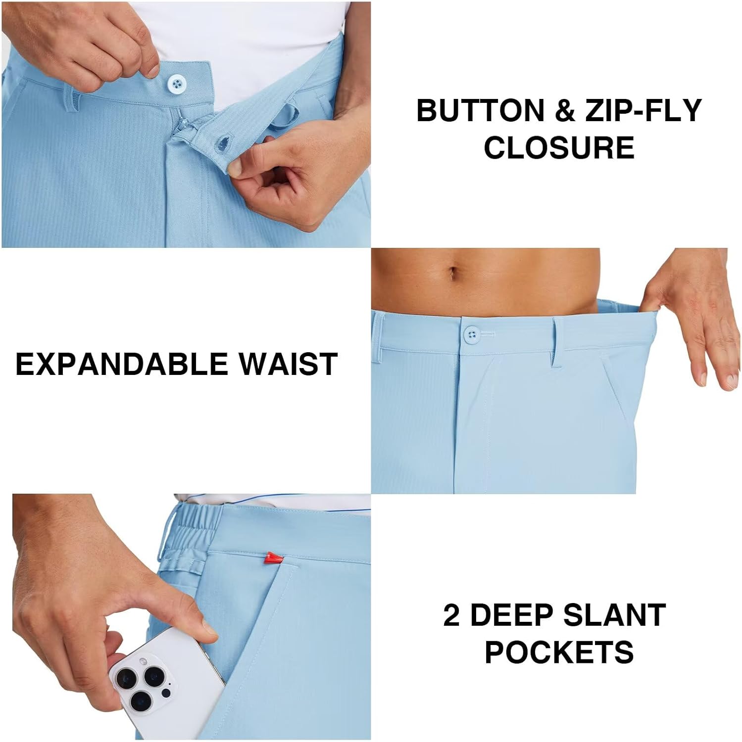 M MAELREG Mens Golf Pants Stretch 30"/32"/34" Flat Front Quick Dry Lightweight Water Repellent Work Dress Casual Trousers