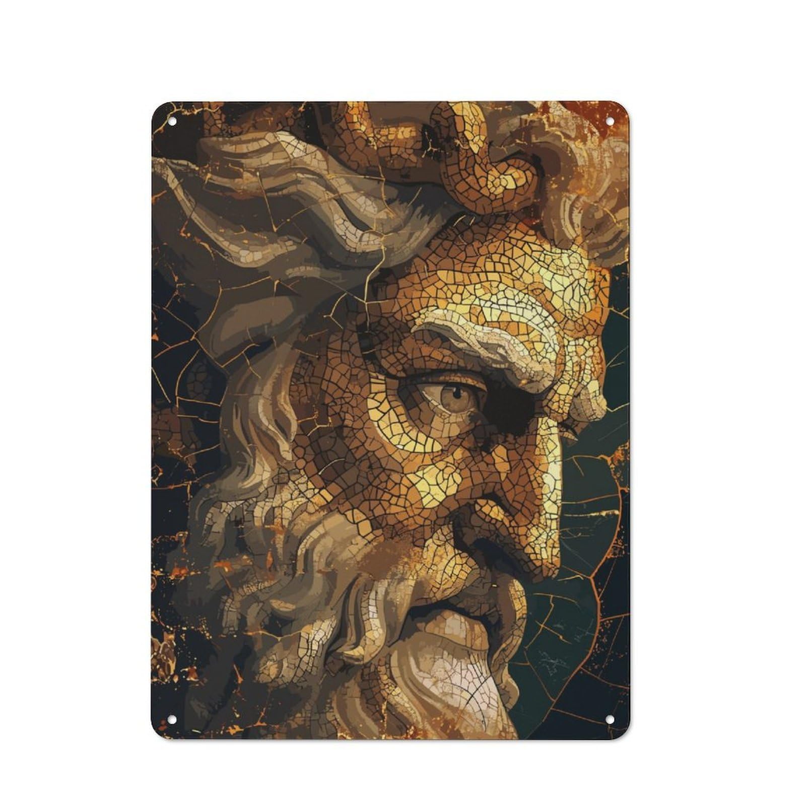 Rustic Vintage Metal Sign 40x30cm Featuring Zeus God Mosaic, Home Bar Decor for Cafe, Pub, Workshop Or Home Bar