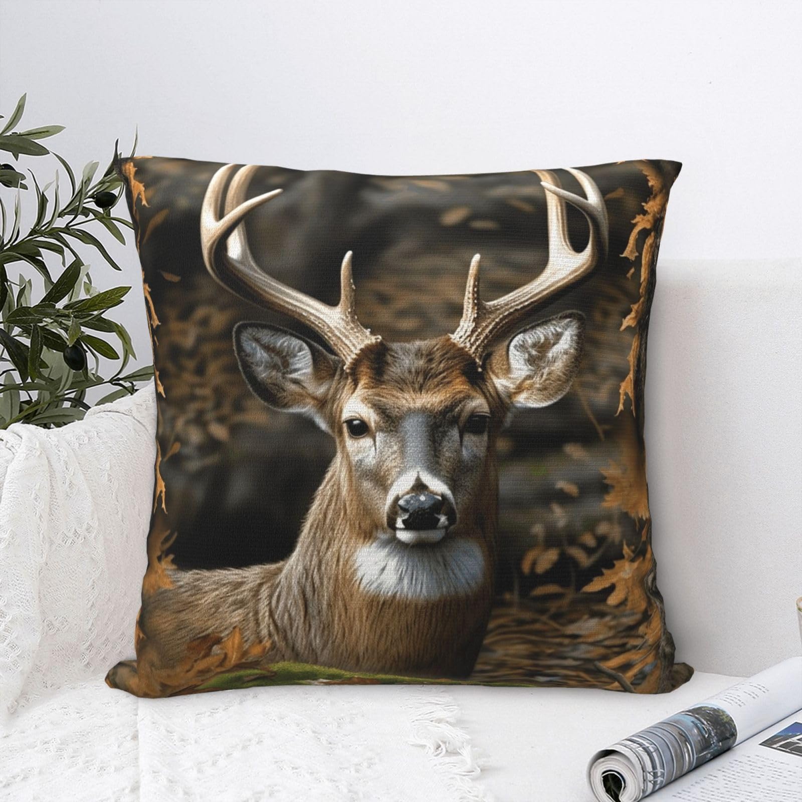 FodPand Luxury Velvet Throw Pillow Covers 24"x24" Super Soft Decorative Pillow Cases - Camouflage Deer Pillowcases Modern Lumbar Cushion Cases for Couch Sofa Bed Pillow Shams