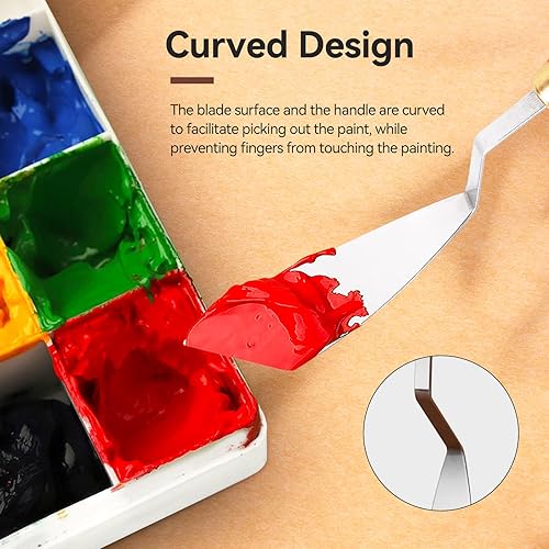 Miniatura 4 de Juego de 2 cuchillos de paleta de acero inoxidable para pintura al óleo, pintura acrílica, cuchillo de pintura LIGHTWISH con mango de madera para