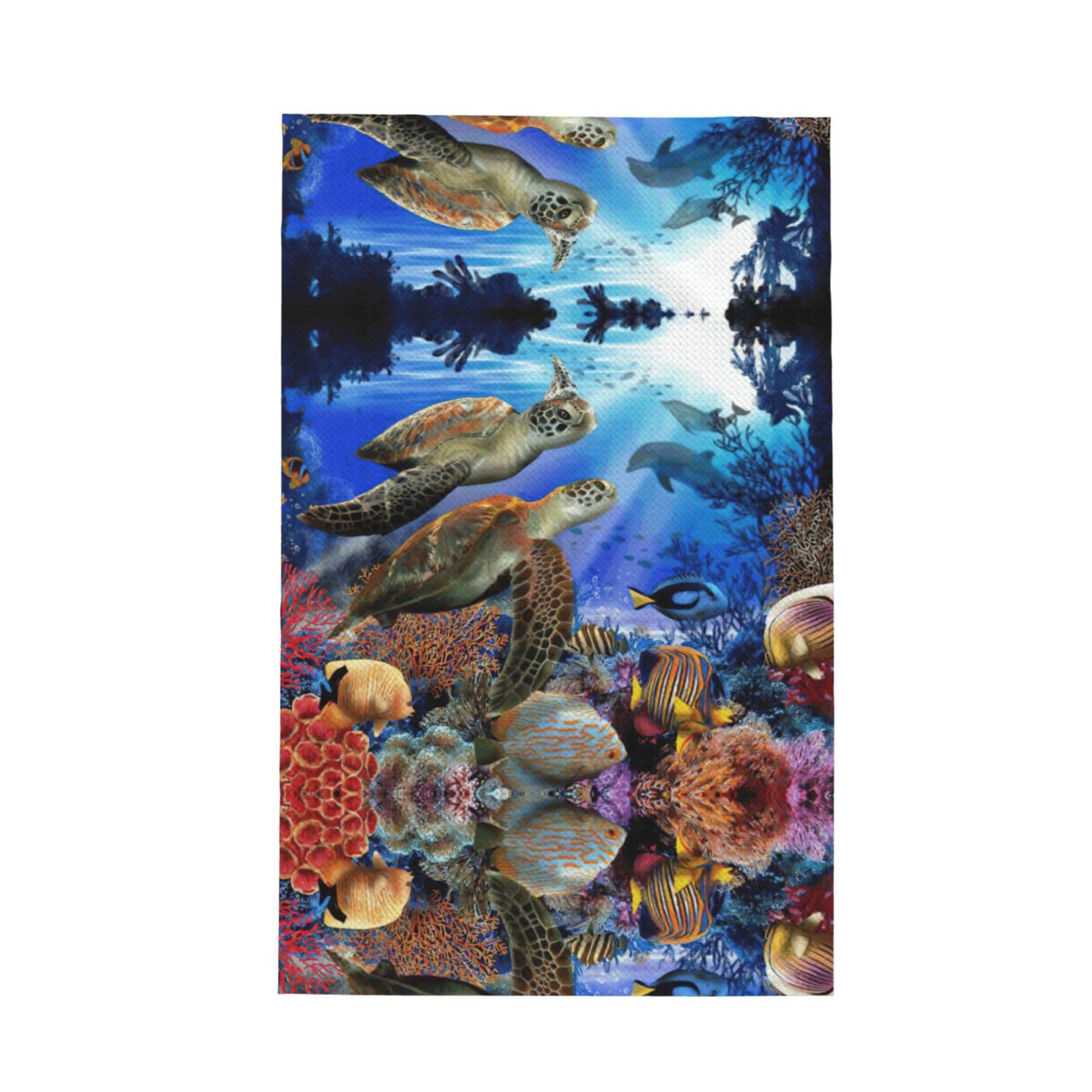 XXahnbm Ocean Animal Turtle Print Waffle Kitchen Towel,Absorbent Hand Towel