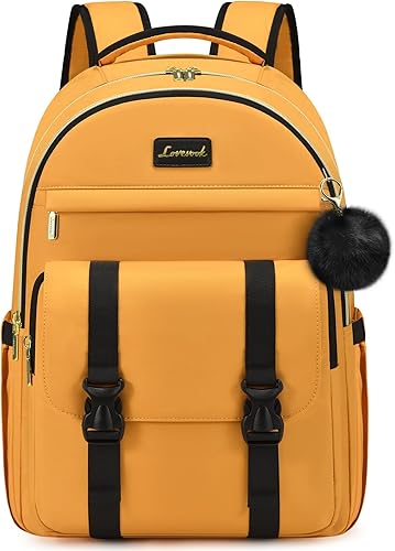 Miniatura 10 de LOVEVOOK Mochila para laptop para mujer bolsas de computadora de negocios para viajes de trabajo, Beige-Negro, Mochila