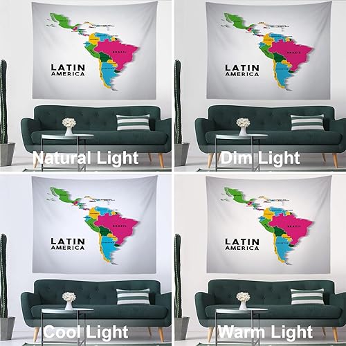 Miniatura 6 de Batmerry Map America - Tapiz colorido con mapa de las Américas, tapete de pícnic, hippie y trippy, arte de pared, decoración de meditación para