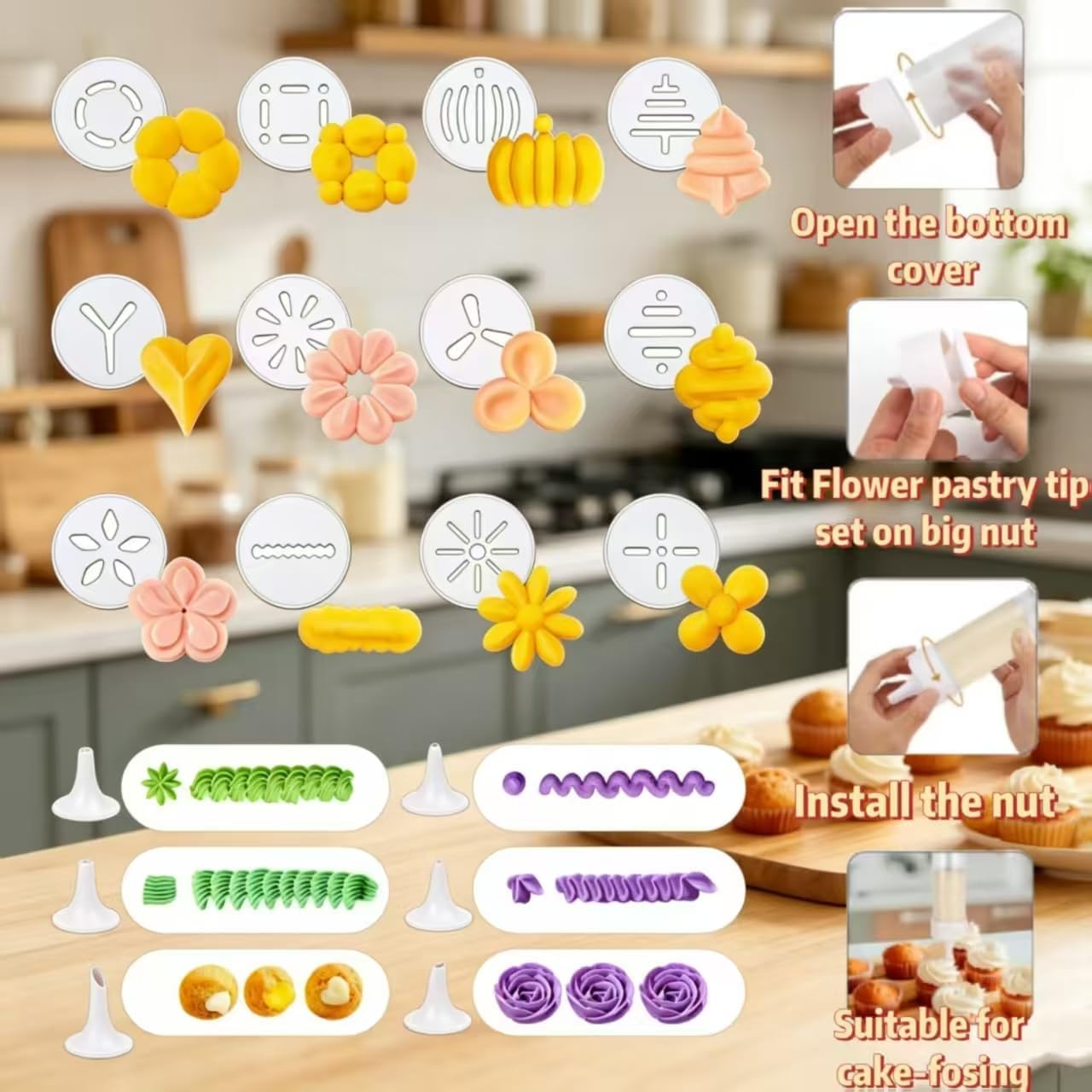 Cookie Press Gun Kit – 12 Discs + 6 Nozzles, 20-Piece Spritz Cookie Maker with Food-Grade Plastic, for Baking Decorating, Biscuit, Cheese & Cake