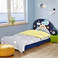 Vista 1 de HONEY JOY Marco de cama individual para niños, plataforma de cama individual de madera con cabecera y base de listones, no necesita somier, muebles