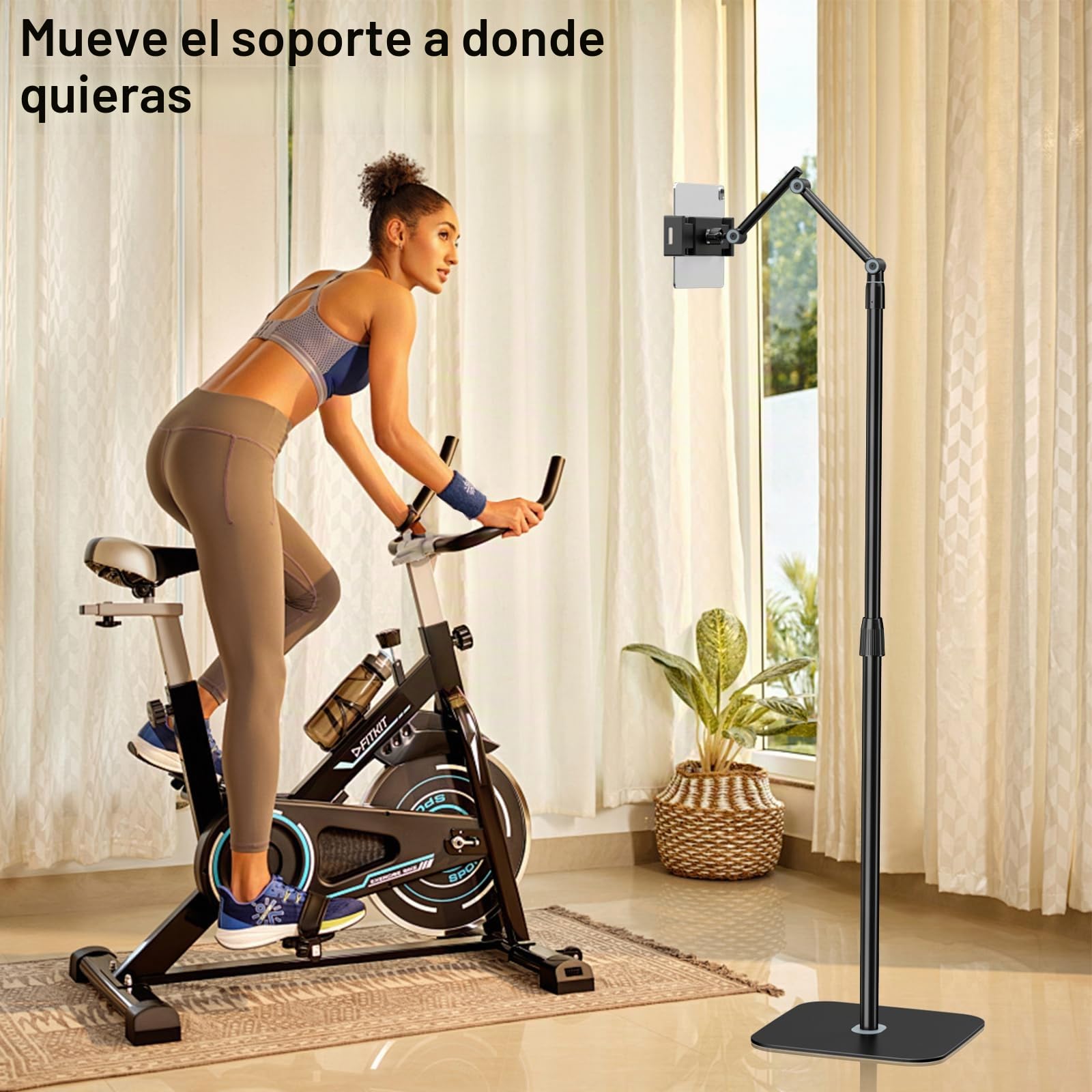Soporte de suelo para tablet – Soporte universal para tablet con base resistente para teléfono móvil de 4,7 – 12,9 pulgadas, altura ajustable y giratorio 360 grados