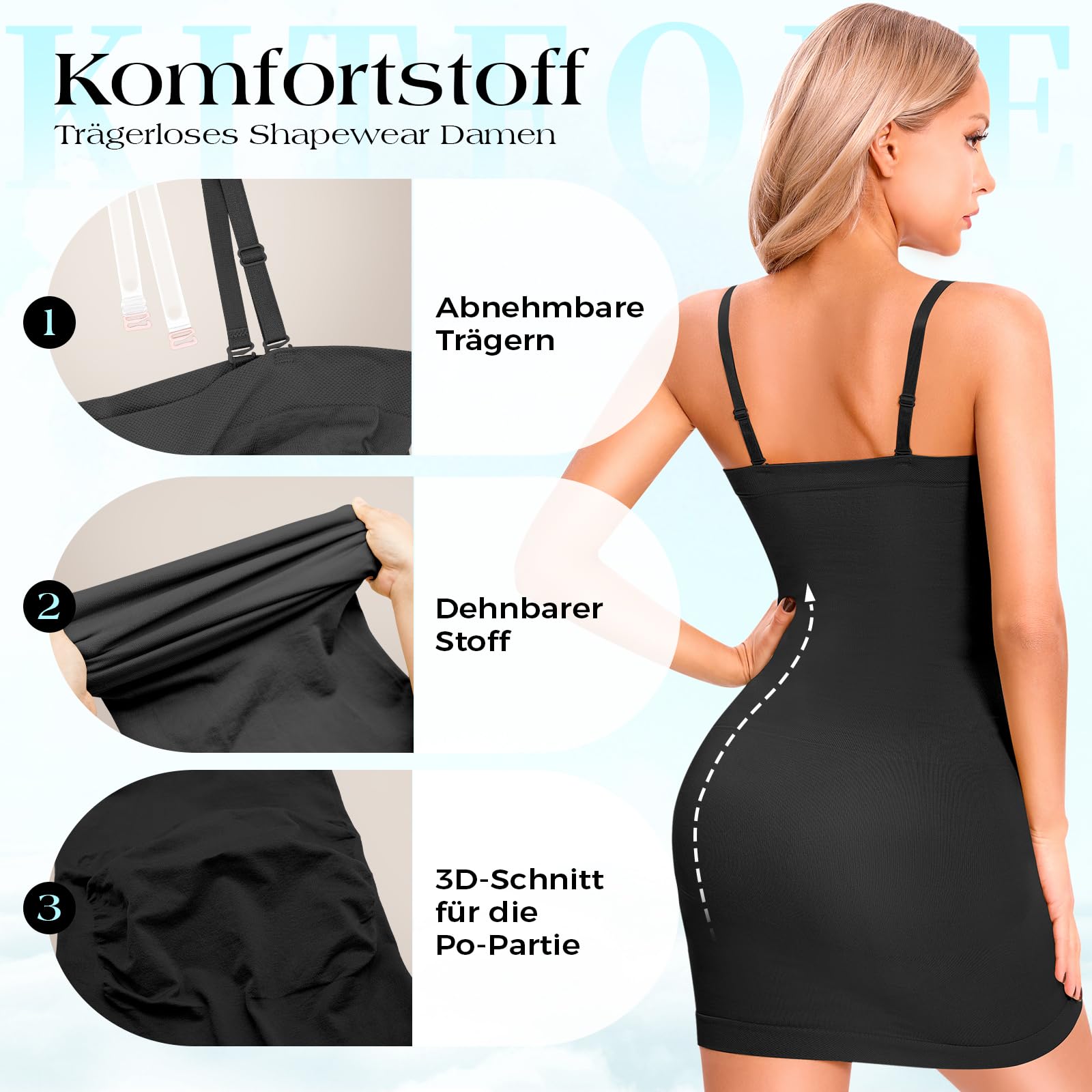 Robe gainante sans bretelles pour femme - Avec bretelles amovibles - Sans coutures - Culotte intégrale