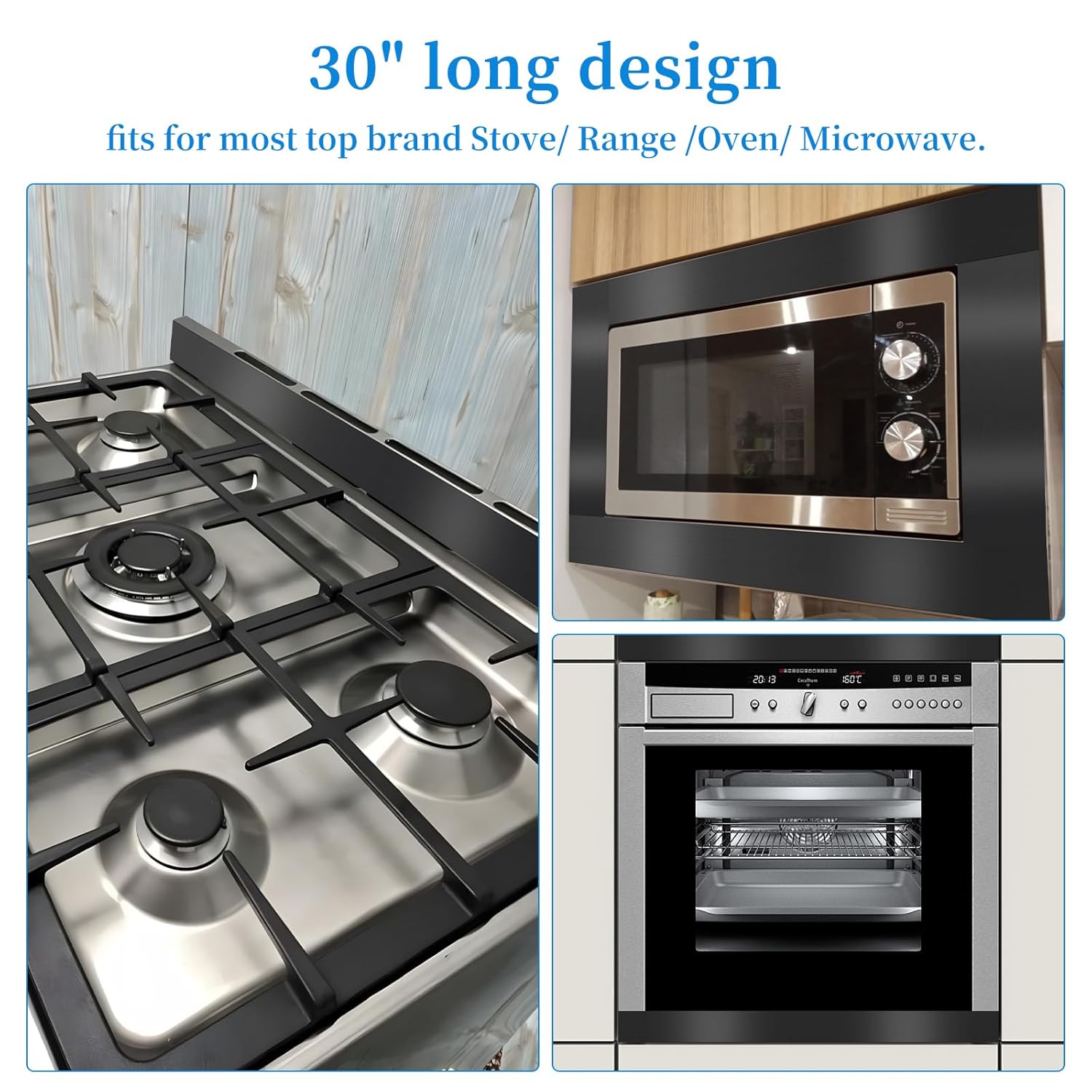 304 Brushed Stainless Steel Sheet Gap Filler, Self-Adhesive Metal Gap Filler Trim Strip for Wall Oven/Microwave Combo/Range/Cooktop, 30" Long, 1.0'' Wide, 20Ga Thickness