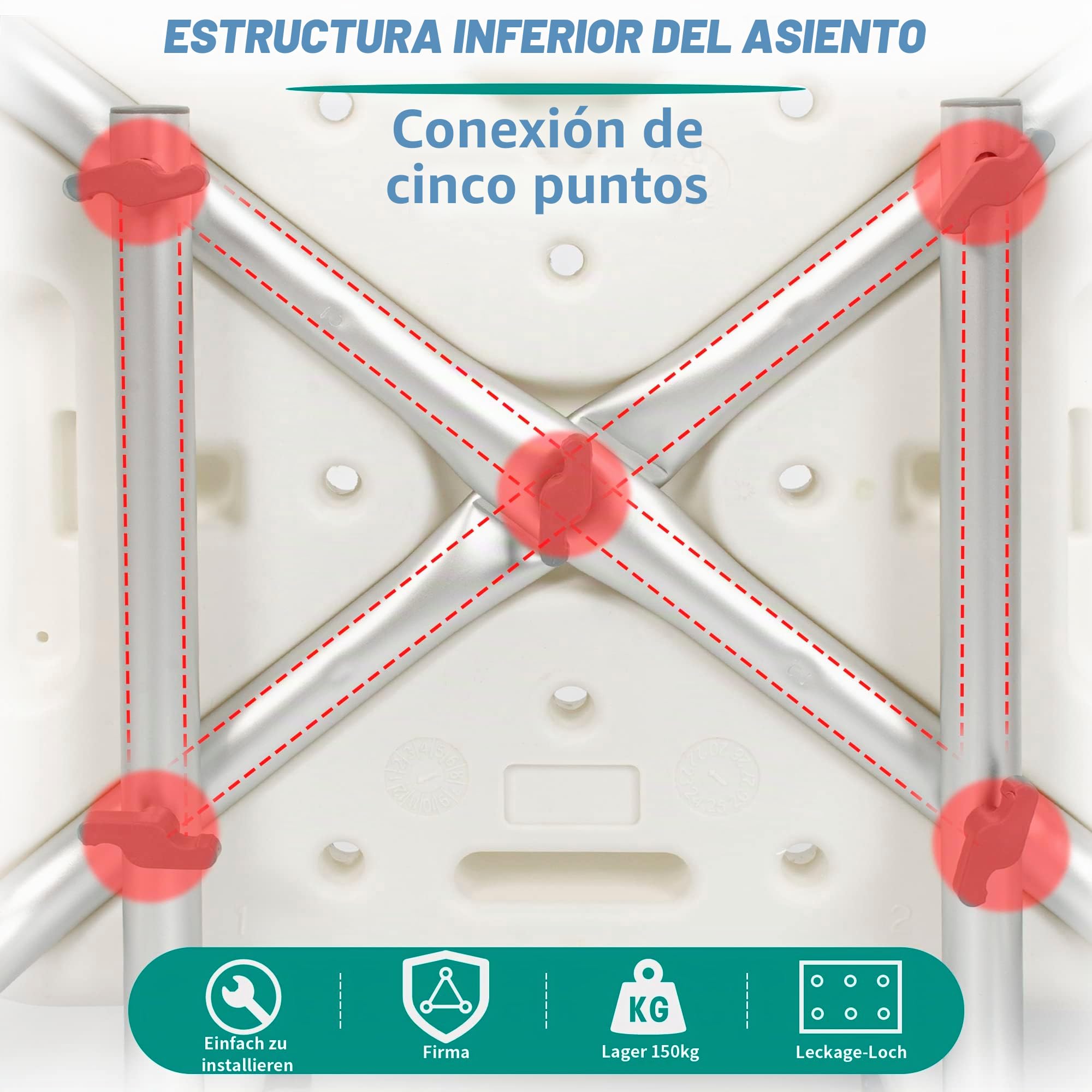 OUUTMEE Silla de ducha con reposabrazos y respaldo, taburete de ducha regulable en altura con 6 posiciones, color azul