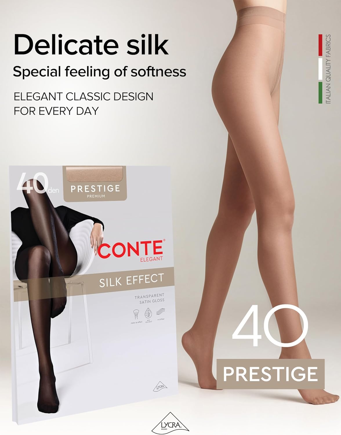 Conte Women's Nude Semi-Opaque Pantyhose Tights - Prestige 40 Den XX-Large Beige