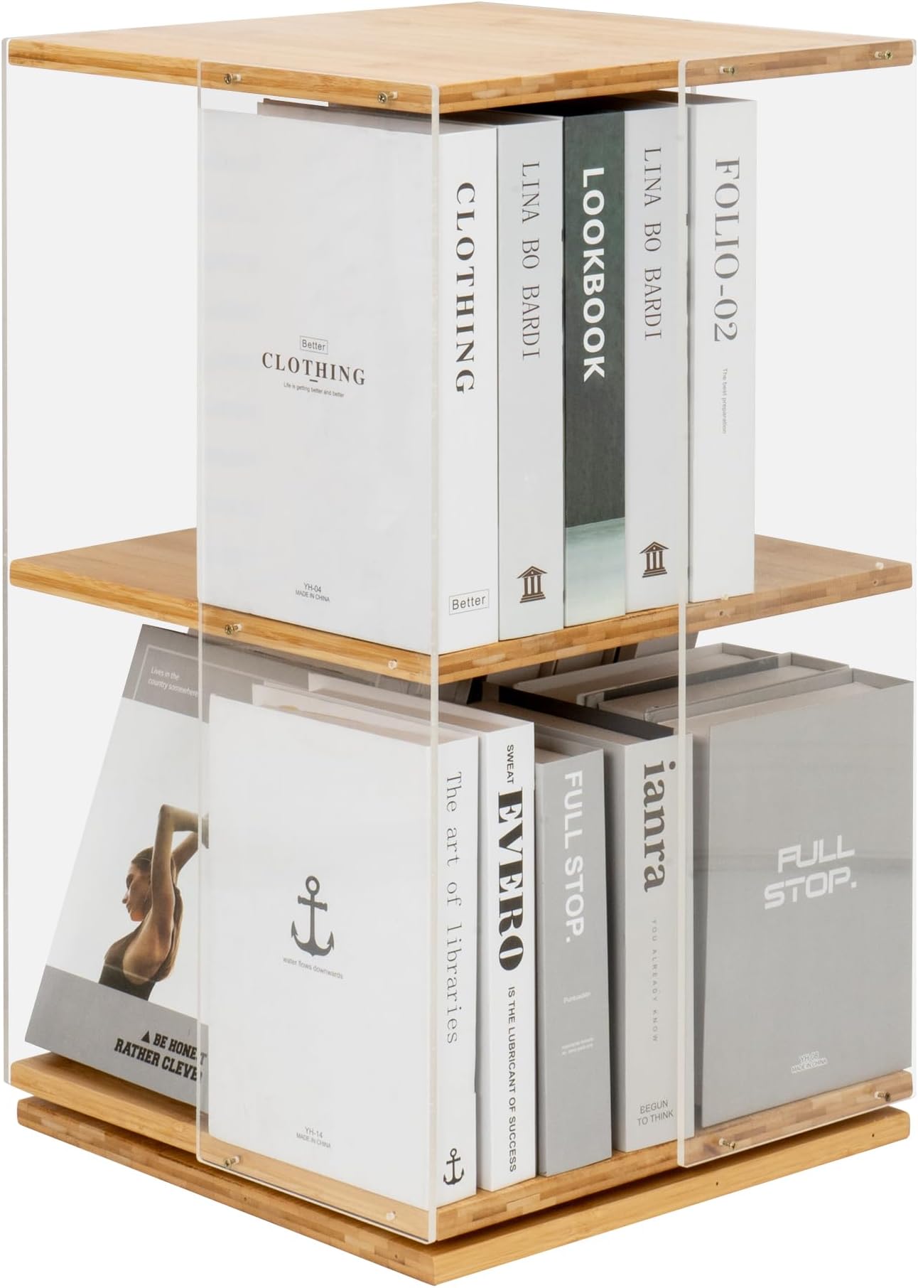 Amazon.com: uyoyous 2-Tier Rotating Bookshelf 24 in 360° Display ...