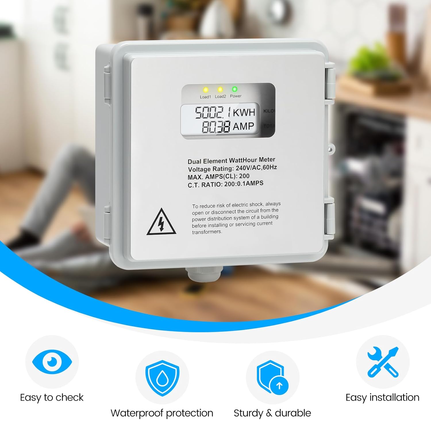 Zuomeng ZM-155 Power Meter front view showing the digital display and indicator lights.