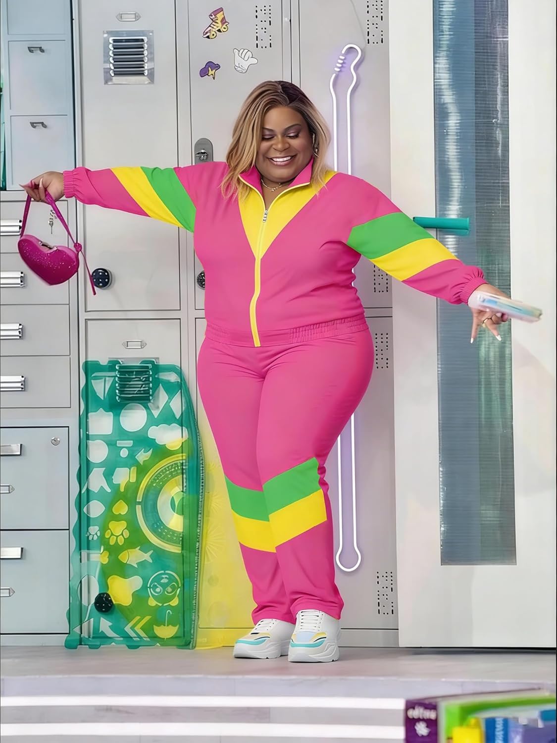 UOUA Plus Size 80s Outfit for Women 90s Costume Long Sleeves Windbreaker 2 Piece Party Tracksuit - Image 4