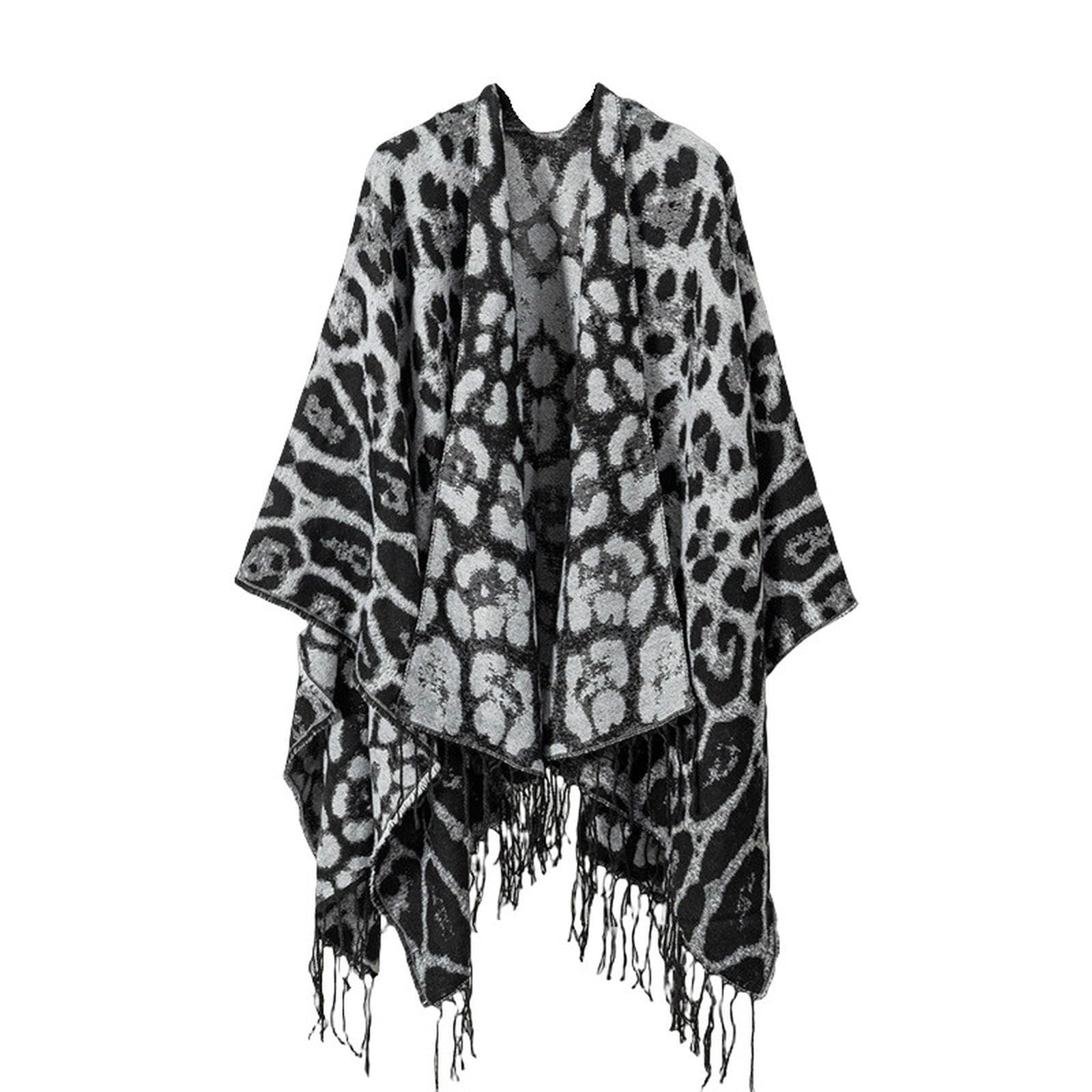 Sciarpa Donna Sciarpa Scialle Lavorata A Maglia con Stampa Leopardata retrò Autunno E Inverno Calda Sciarpa da Mantello Fantasia-Nero E Grigio-130 * 150 Cm