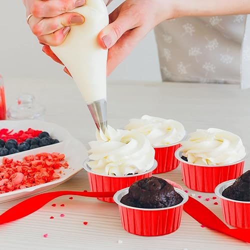 Miniatura 10 de Paquete de 50 tazas para hornear con tapas, moldes de papel de aluminio para magdalenas, moldes de papel de aluminio desechables, soportes para