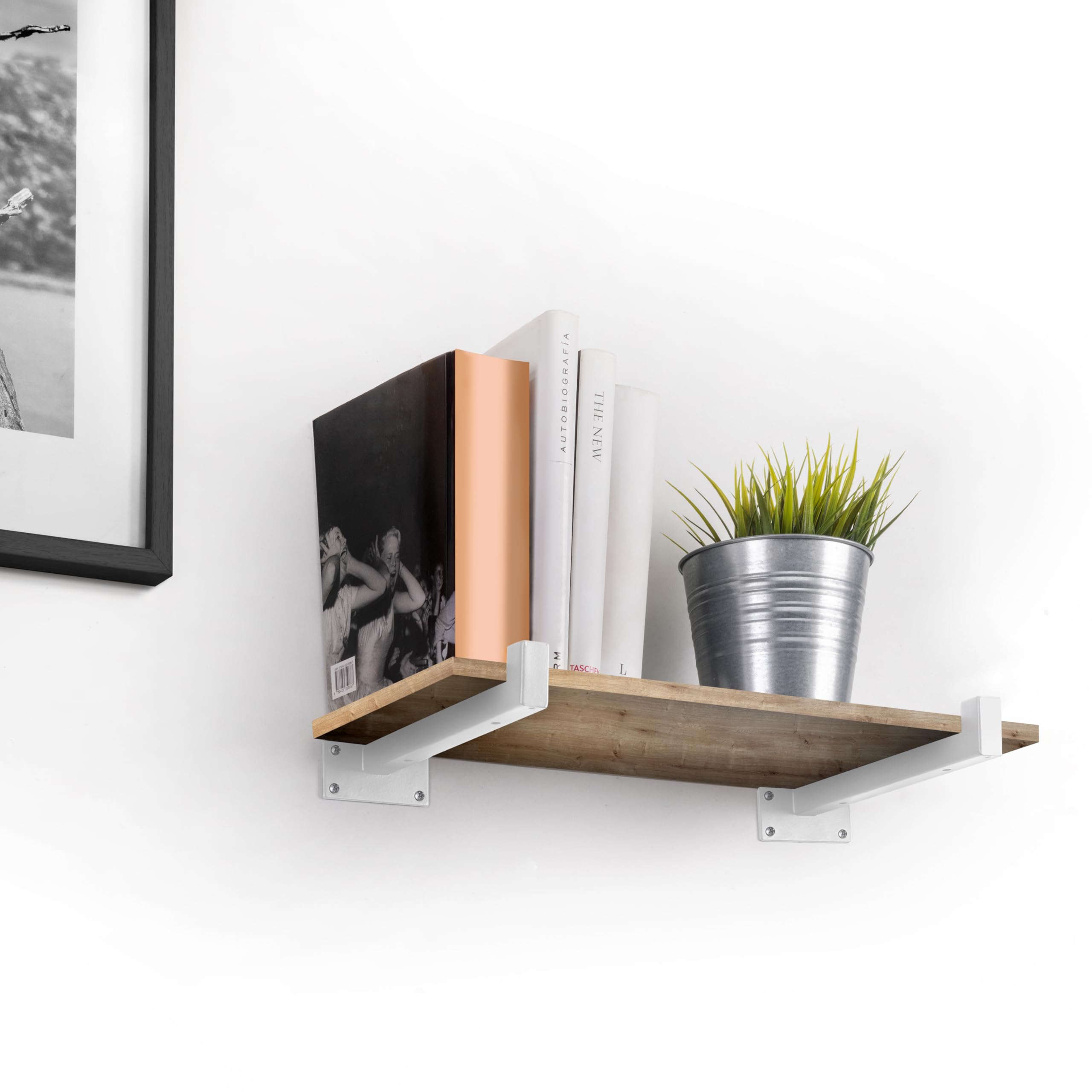 Emuca - Pair of Straight Wood Shelf Supports Straight with Square Tube, Steel, White Painted - Image 4