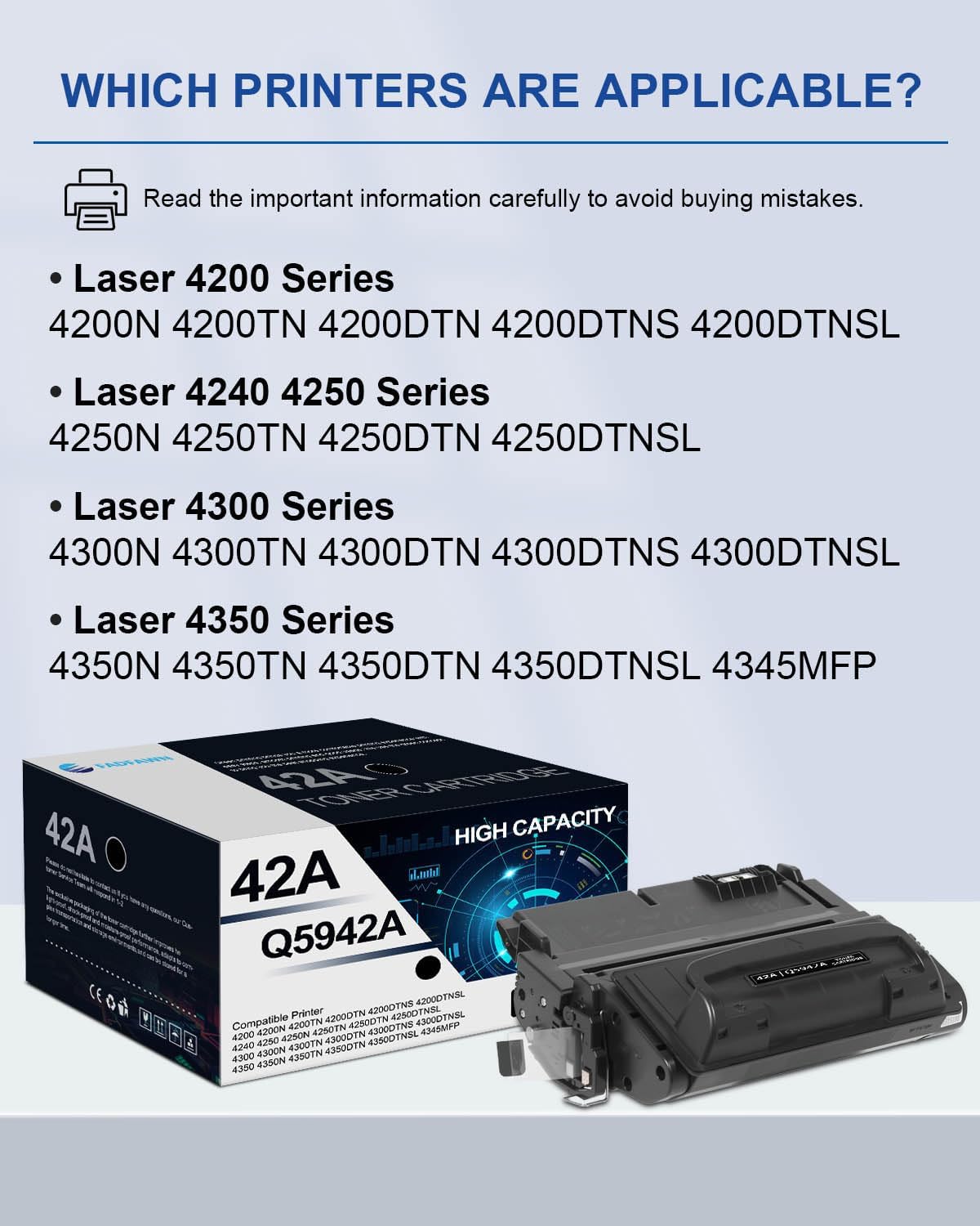 42A Q5942A Toner Cartridges 2 Pack: Compatible 42A Black Toner Replacement for HP 42A 4200 4200N 4250 4250N 4250DTN 4300 4300TN 4300DTN 4350 4350N 4350TN Printers