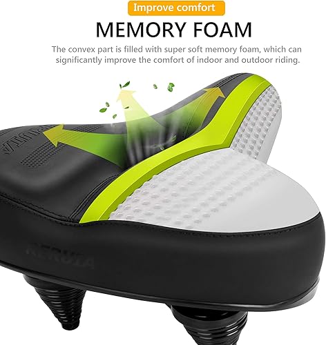 Miniatura 10 de RERUIA Large Comfortable Bike Seat Wide Saddle Shock Absorbing - Oversized Memory Foam Padded Exercise Bicycle Seat Waterproof Leather Cover -