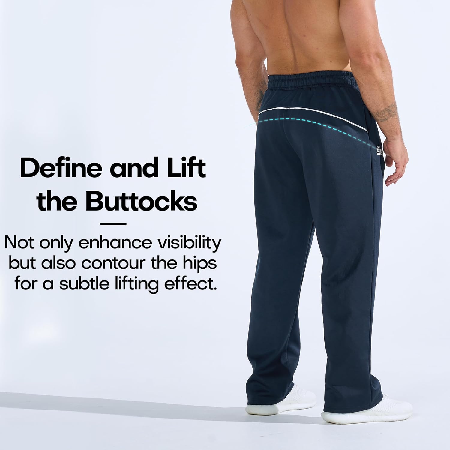 BROKIG Mens Buttlift Workout Sweatpants, Baggy Straight Leg Lounge Pants Open Bottom Track Sweat Pants with Zip Pockets - Image 3