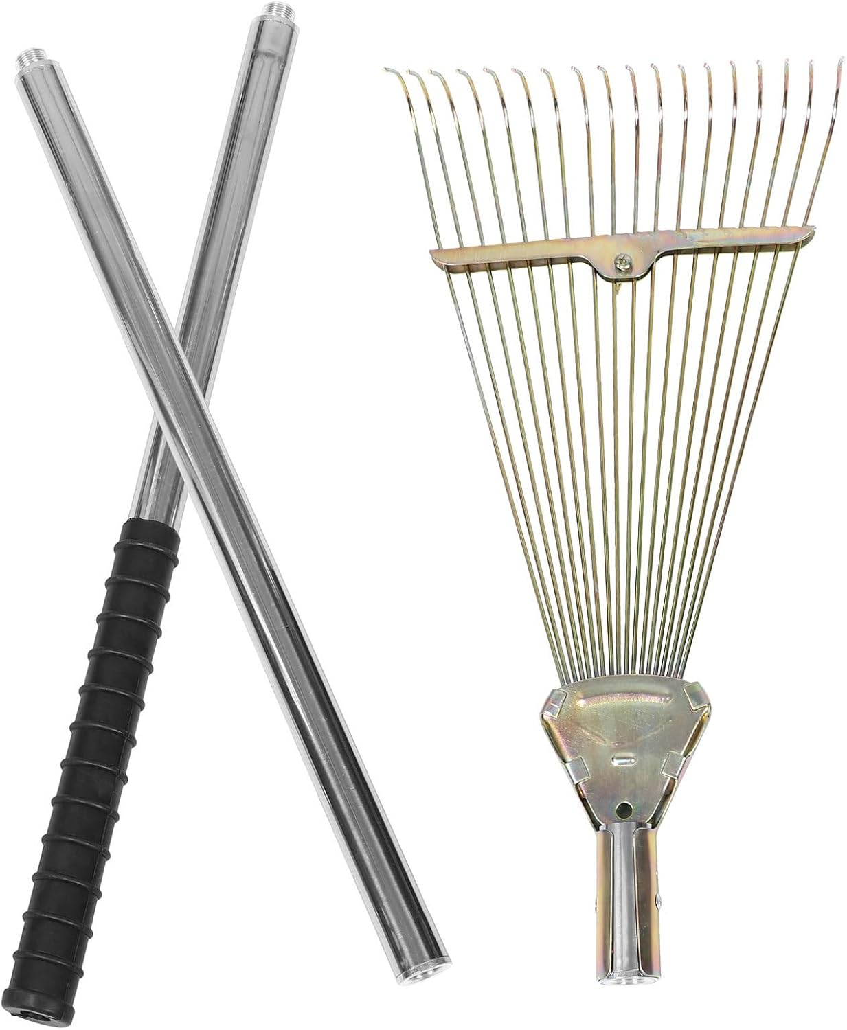 Heavy Duty Garden Leaf Rake with 18 Stainless Steel Tines, Wide Adjustable Metal Turf Rake for Lawn Leaf Cleanup and Grass Gathering Outdoor Gardening Tool