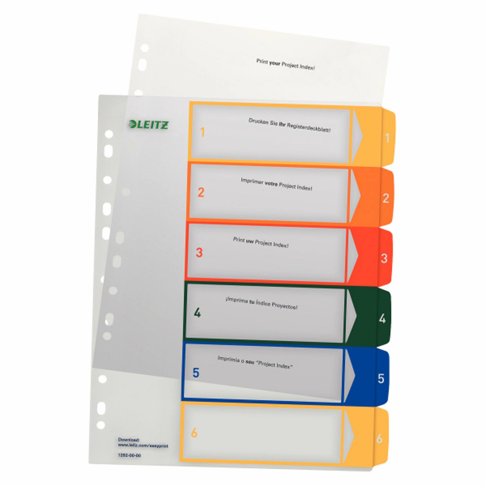 Leitz PC-beschriftbares Register, A4, PP, extrabreit, mehrfarbig (Zahlen 1-6 / 10er Pack)