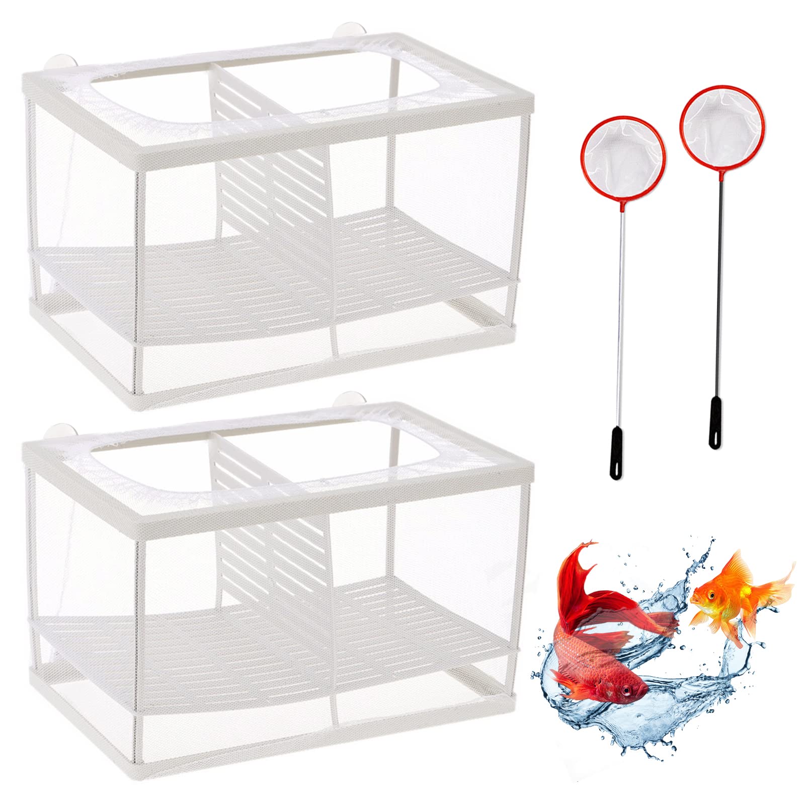 Fish Breeding Net, 2 pcs Fish Breeding Box Fish Tank Isolation With Partition and Suction Cup, Baby Fish Hatcher Pet Fish Protection Box Isolation Nursery Net (Large)