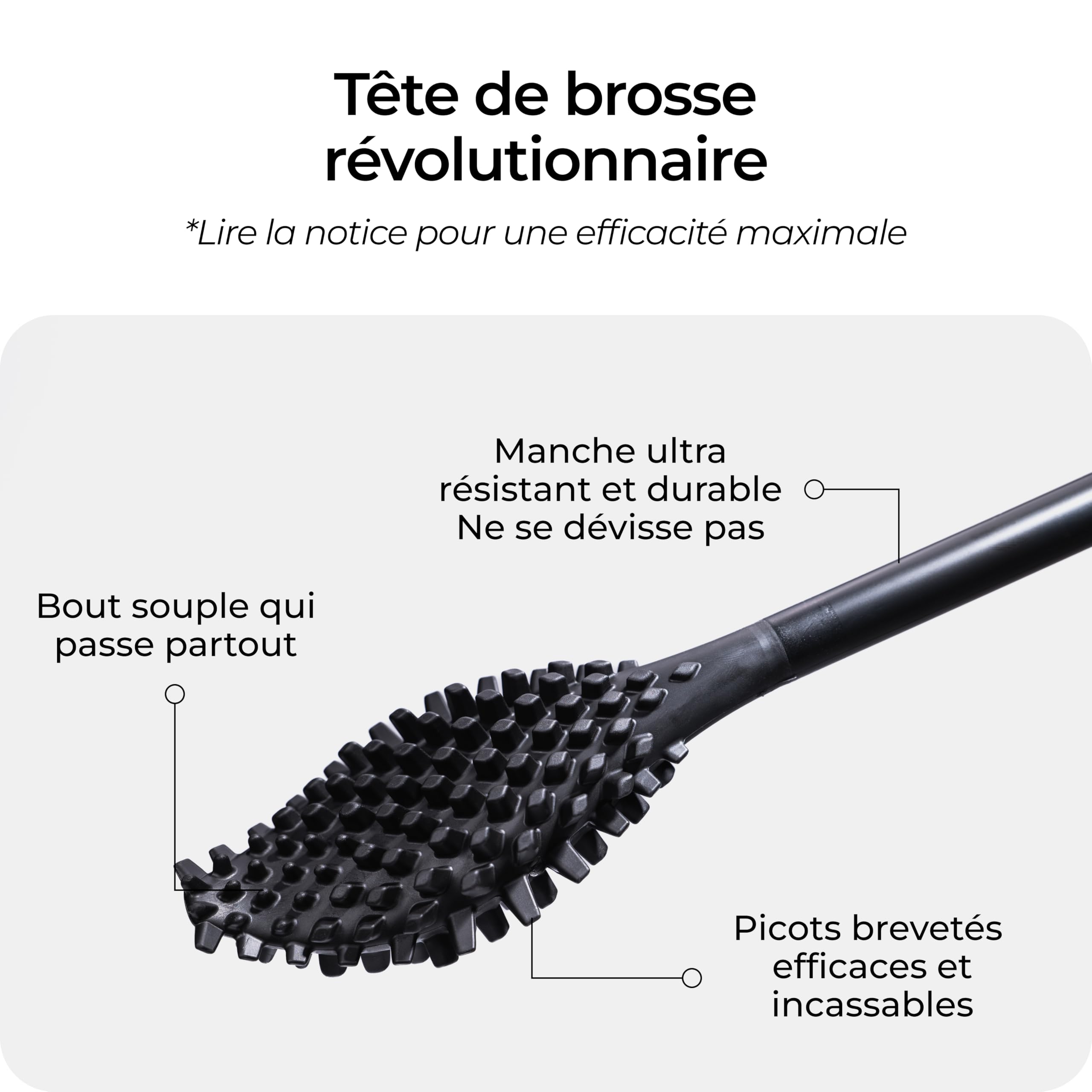 Biom Paris – Brosse WC Innovante Hygiénique sans Poils avec Support – Brosse Toilette Anti-Goutte, Antibactérienne - Balai WC Design, Reste Propre – 100% Fabriqué en France