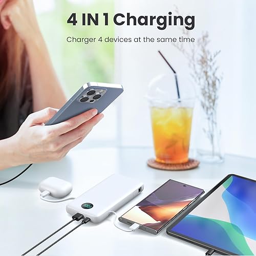 Miniatura 7 de Cargador portátil con cables integrados y enchufe de pared de CA de 13800 mAh, pantalla LCD, banco de energía USB C rápido, 4 salidas, paquete de