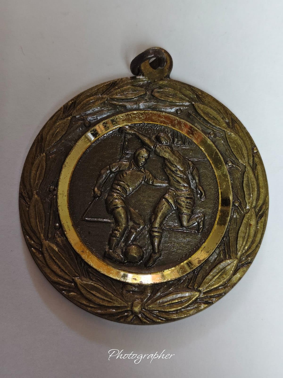 Old Medal Football Medal with Laurel Wreath Design, Soccer Award, Relief of Players Competing