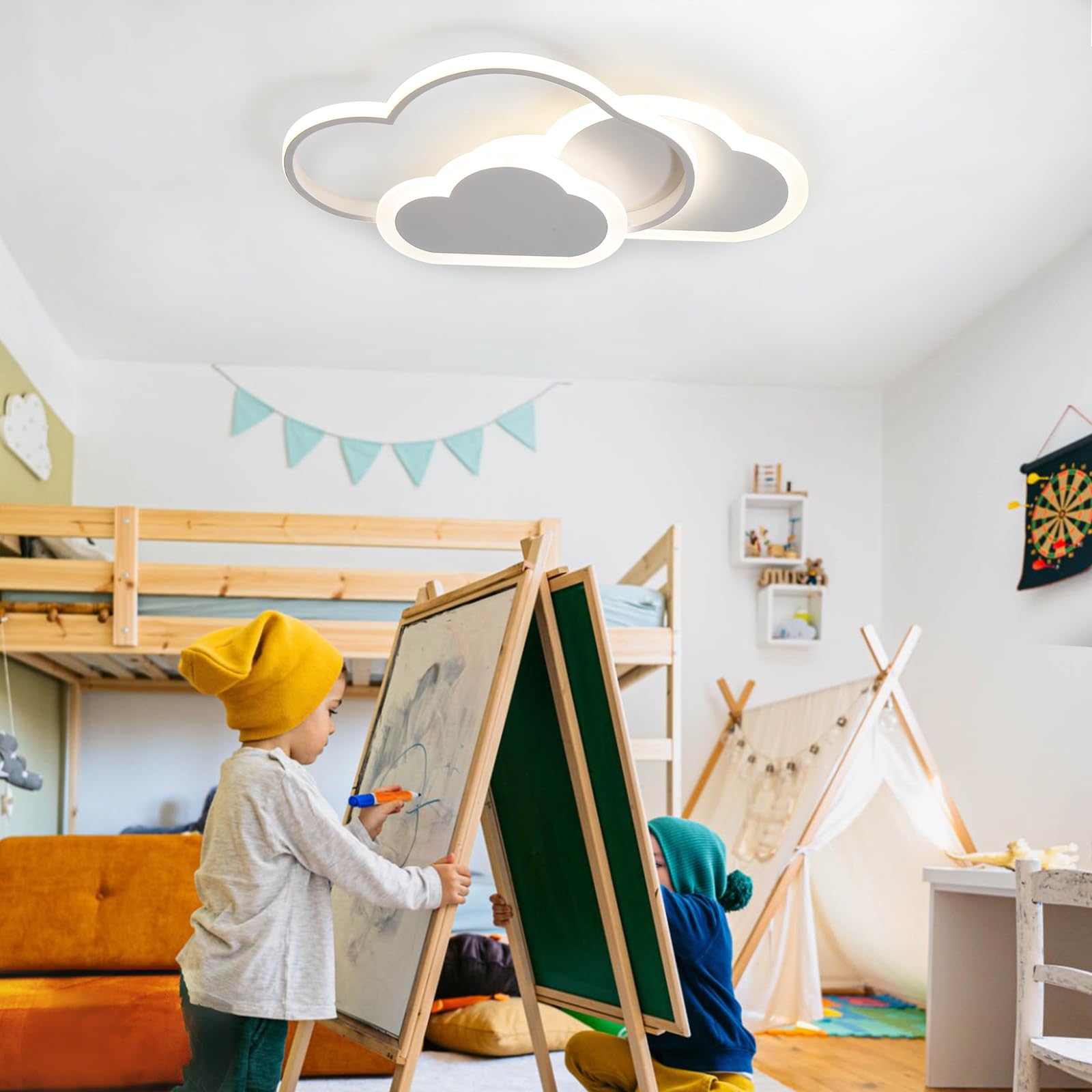 Lampara LED Techo - 32W Lampara Techo Infantil, Lampara Techo Dormitorio Nube Creativa 3000K-6000K Regulable con Control Remoto, Plafón LED Techo de 42CM para Cuarto de Niños Dormitorio Sala de Estar