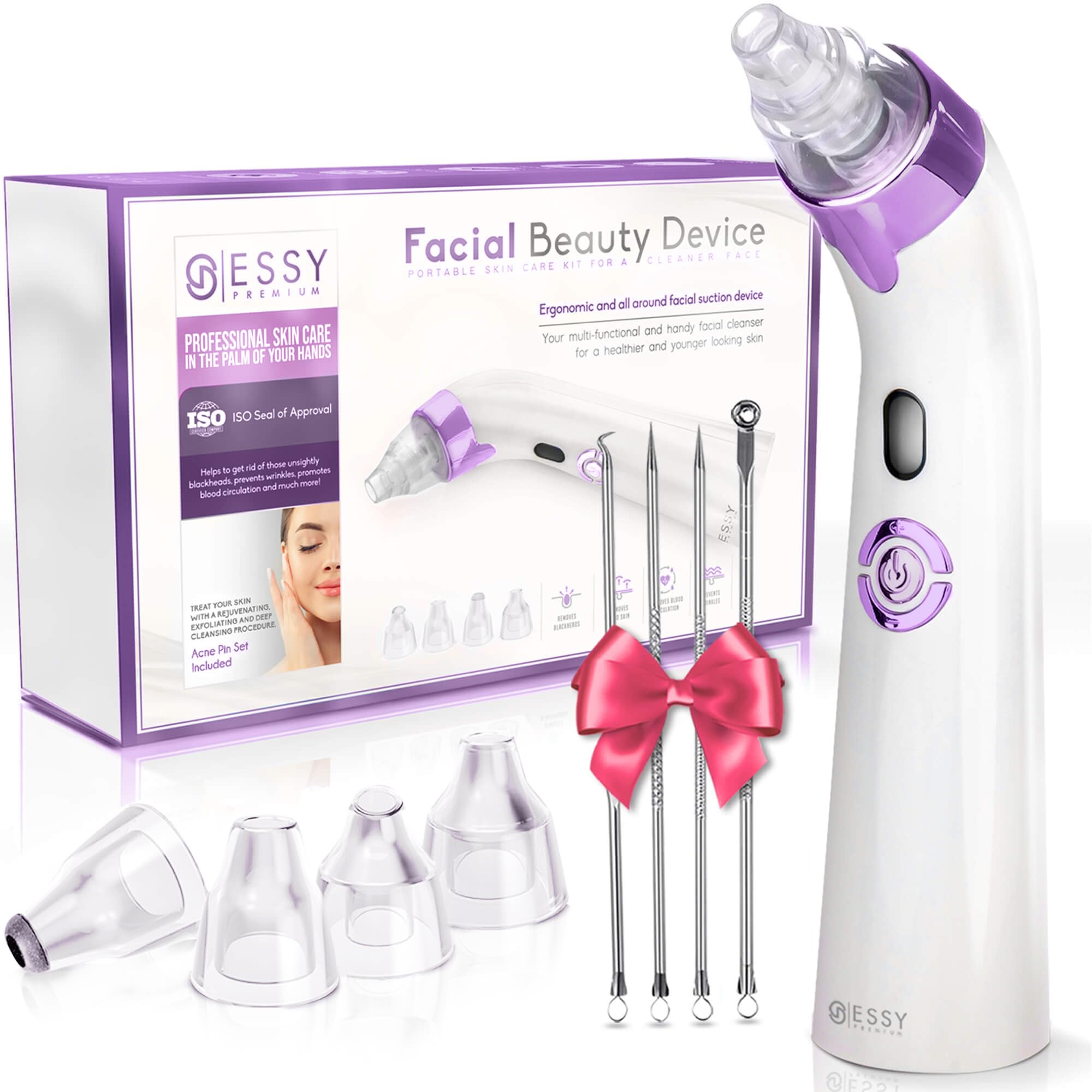 Essy Mitesserentferner & Porenreiniger, Porensauger & Pickelsauger – Vakuum Mitesser Entferner, Blackhead Remover & Gesichtsporenreiniger zur Tiefenreinigung der Haut (Lila)