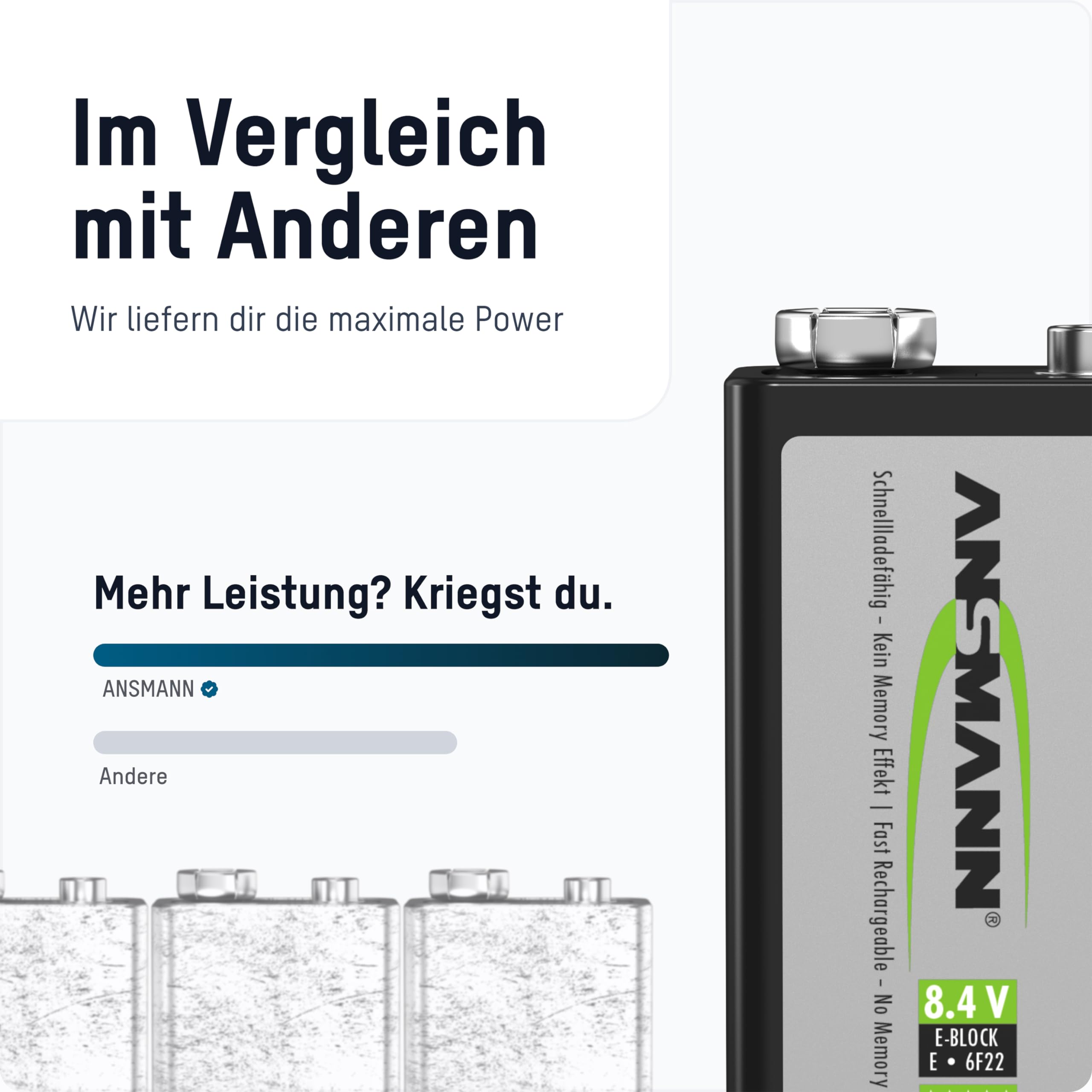 ANSMANN Batería de 9 V, 200 mAh, NiMH, 6 Unidades con Baja autodescarga, baterías Recargables maxE de Alta Capacidad, batería de 9 V para medidor de multímetro, Juguetes, Mando a Distancia, etc.