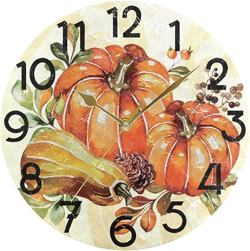 Miniatura 5 de Reloj de pared de hojas de arce de calabaza de otoño, silencioso, sin tictac, decoración rústica de otoño, cocina, cama, baño, relojes redondos de