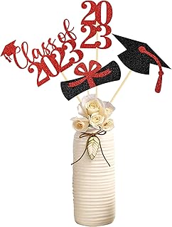 24 Pieces Graduation Party Centerpieces for Tables 2023 Red Glitter Graduation Centerpiece Sticks Class of 2023 Table Toppers for 2023 Graduation Party Table Decorationsâ€¦