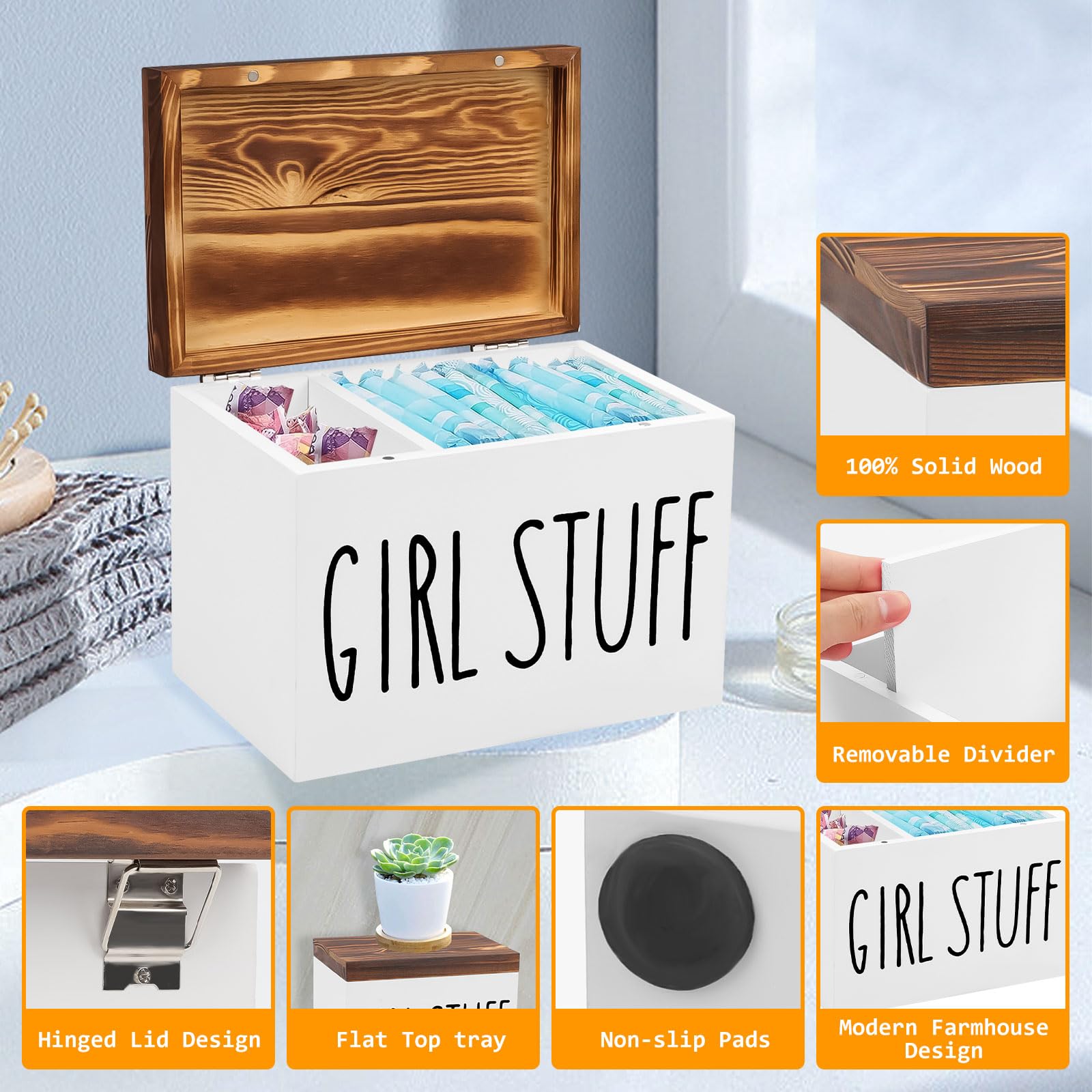 3 vakken, tampon-opslag, ladedesign, box voor inlegkruisjes, badkamer, hygiëneartikelen, opslag met deksel, veelzijdige houten opbergdoos, hygiënische artikelen voor meisjes, vrouwen, dames (zwart-1