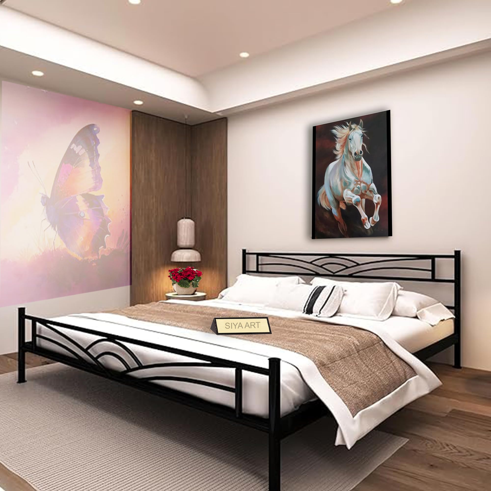 Aroma Iron Frame Without Storage King Size Bed for Bedroom Double Bed Palang for Guest Room Home (Black)-image-37