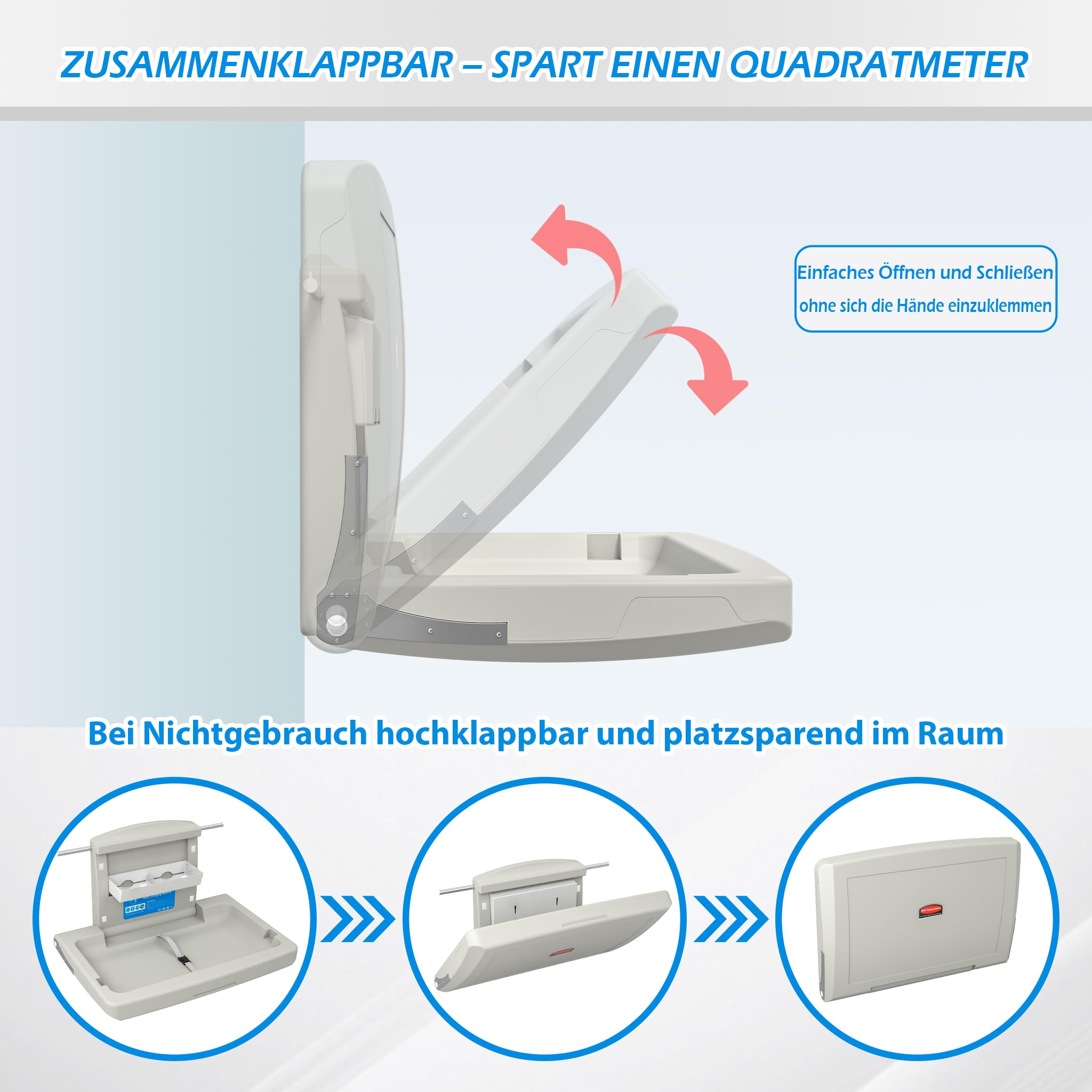 Wickelkommode Wandmontierter HDPE, Baby Mobiler Wickeltisch klappbar mit Sicherheitsgurt, Ablagefächer, Haken, 85x57x47 cm für Zuhause Einkaufszentrum, Gewichtskapazität 33 lbs/ 15kg