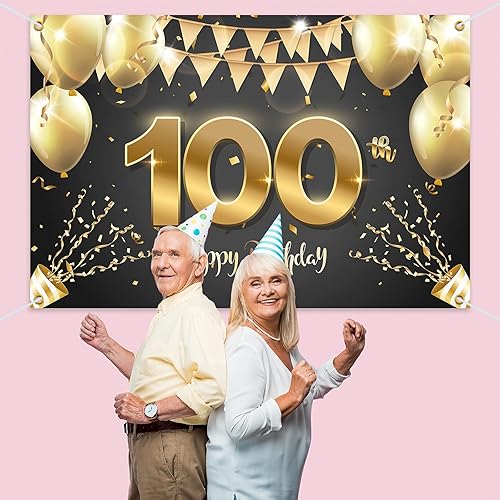 Miniatura 7 de HAMIGAR Fondo de pancarta de feliz cumpleaños número 100 de 6 x 4 pies, decoraciones de cumpleaños de 100 años, suministros de fiesta para mujeres y