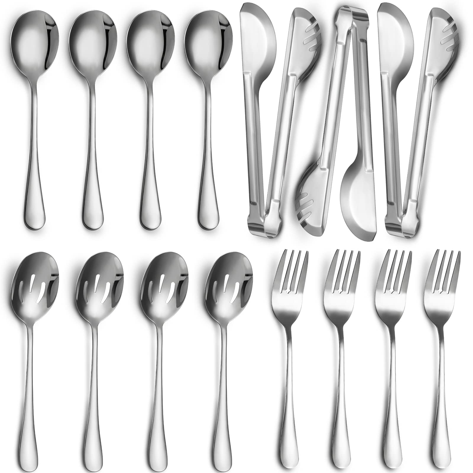 Patelai Set di 15 utensili da portata in acciaio inox da 22,1 cm, cucchiai grandi e cucchiaio scanalato da 24 cm, forchette da portata da 22,9 cm, posate per feste di nozze, buffet, banchetti, cucina