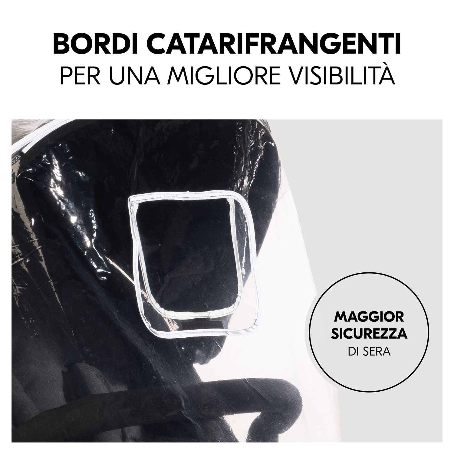 hauck Parapioggia Passeggino 3 Ruote Universale - 58 x 48 x 90 cm Compatibile con Modelli Runner - Antipioggia Catarifrangente con Finestrina e Fori di Ventilazione - Facile da Fissare - Trasparente