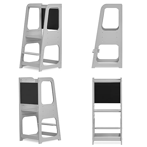 Miniatura 10 de Dream On Me Explora Taburete de torre y escalón en negro, base antideslizante, taburete multiusos para niños, 3 alturas de plataforma, tabla negra