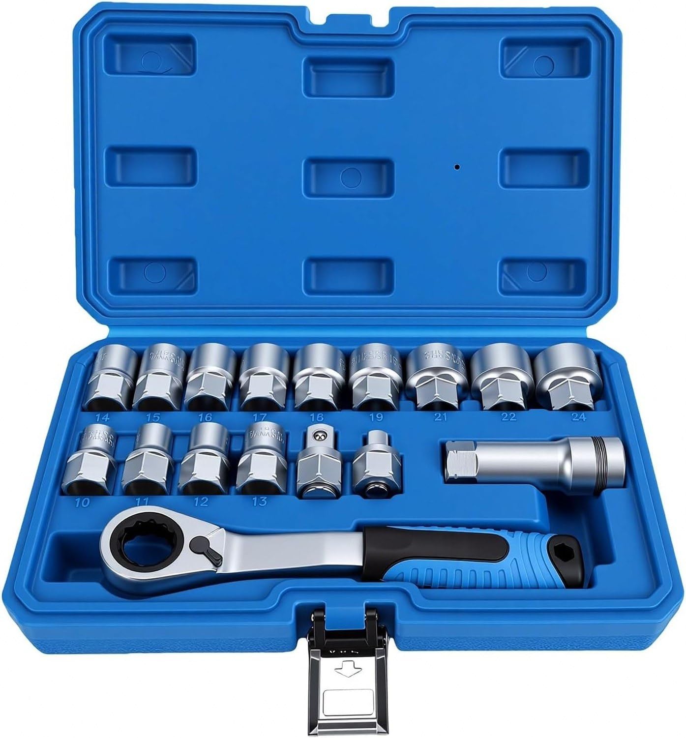 Setchia 17 Pezzi con Presa Passante, Attacco 3/8 e 1/2, 10-24mm per Lavori Auto