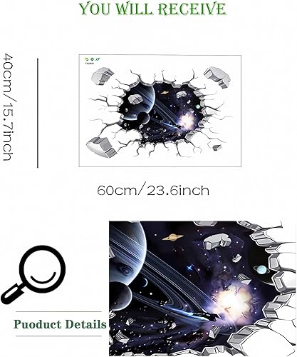 Miniatura 5 de sacinora - Calcomanías de pared con diseño de universo de agujero negro, diseño de nave espacial con agujero negro, calcomanías de pared 3D para