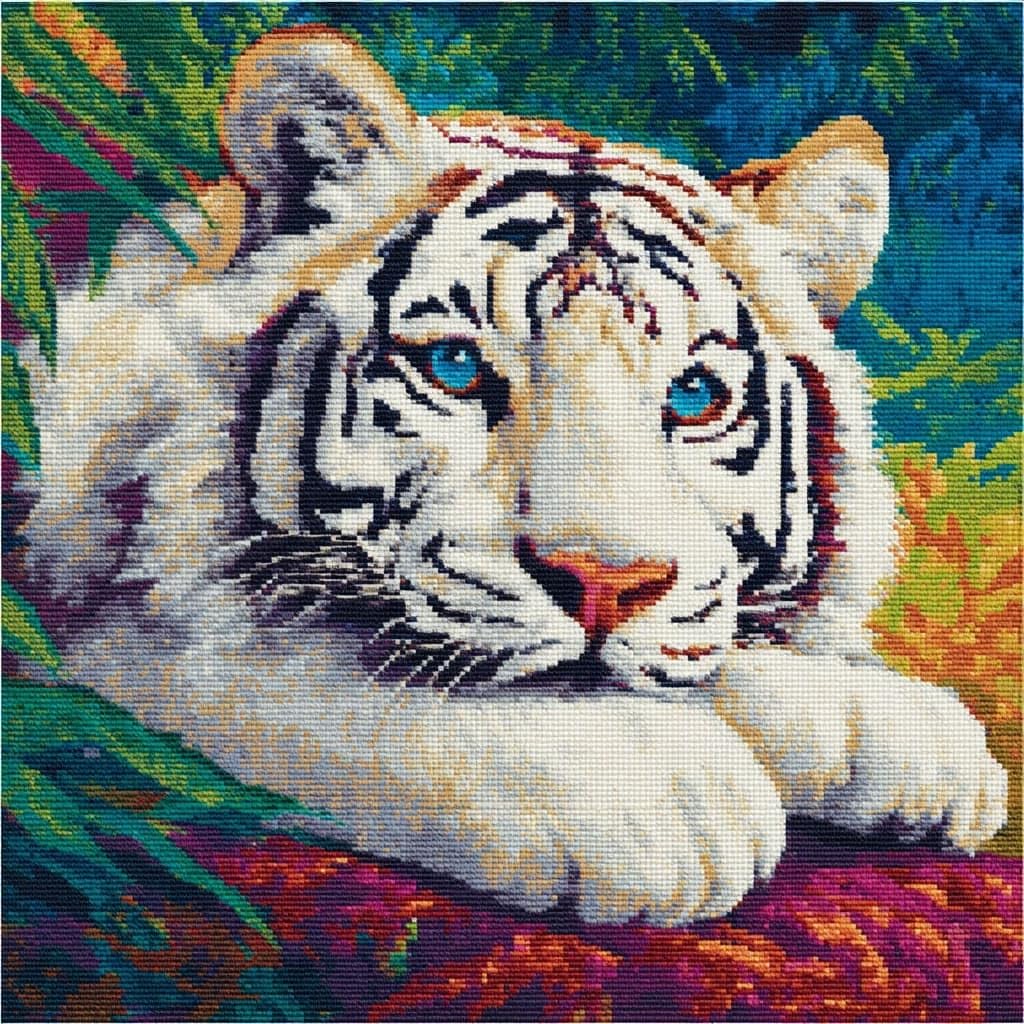 Henypt Latch Hook Cushion Kits,Latch Hook Kit, White Tiger