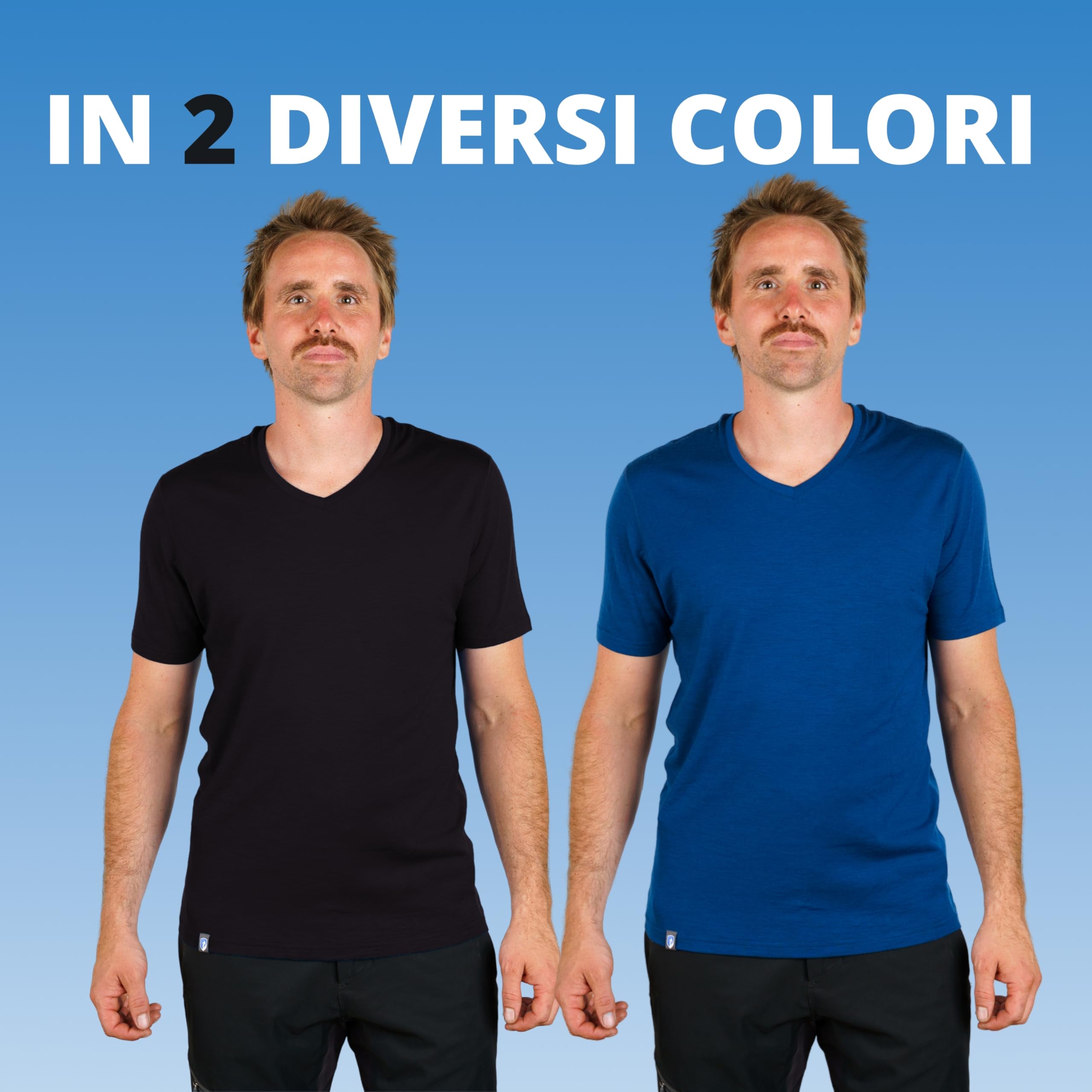 ALPIN LOACKER T-Shirt Uomo in Lana Merino - Maglietta Termica a Manica Corta per Sport e Outdoor, Scollo a V Nero, M