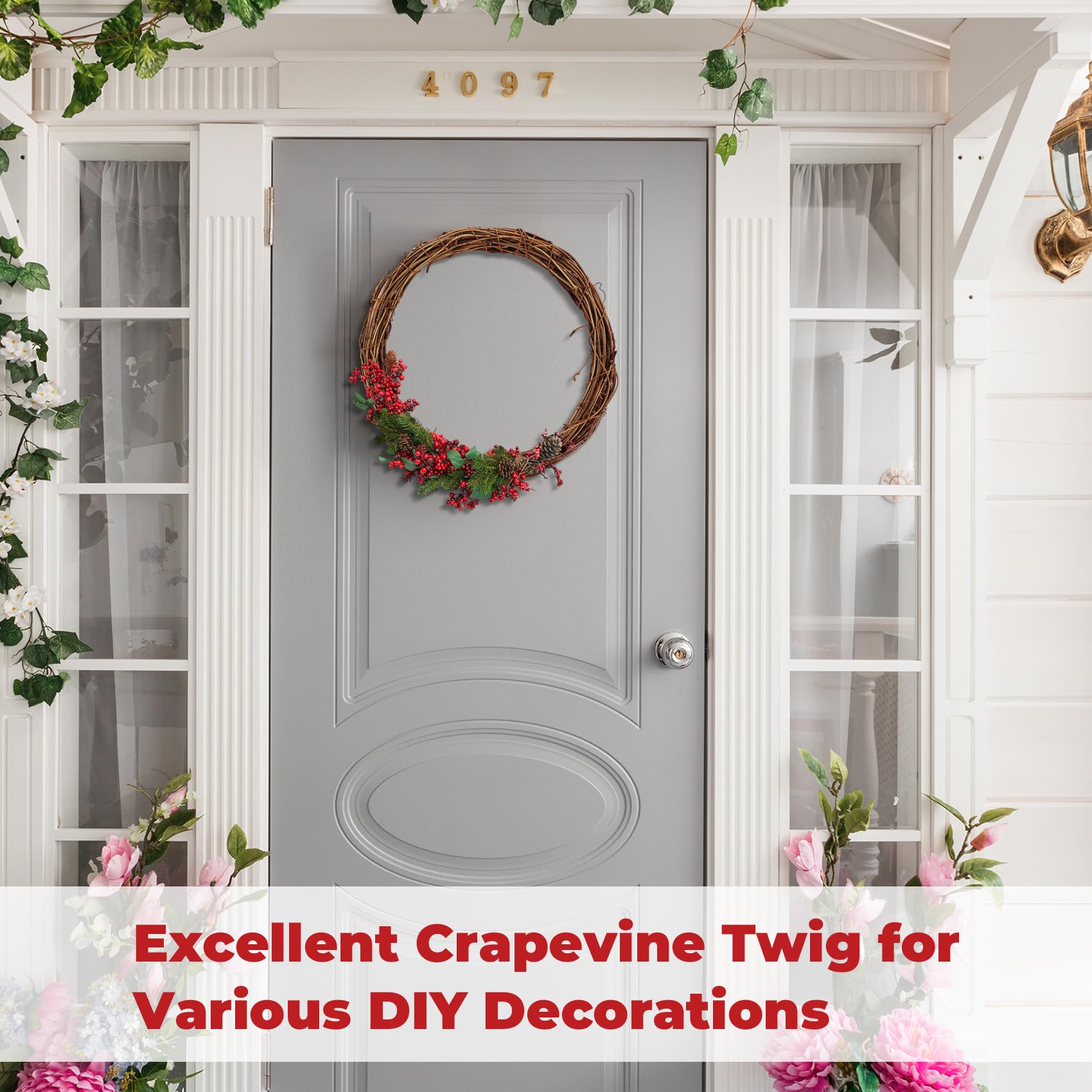 Lot de 3 couronnes de vigne naturelle de 30 cm + 3 couronnes de printemps de 20 cm pour porte d'entrée, couronnes en rotin pour loisirs créatifs, décoration murale de porte d'entrée, Pâques, Noël
