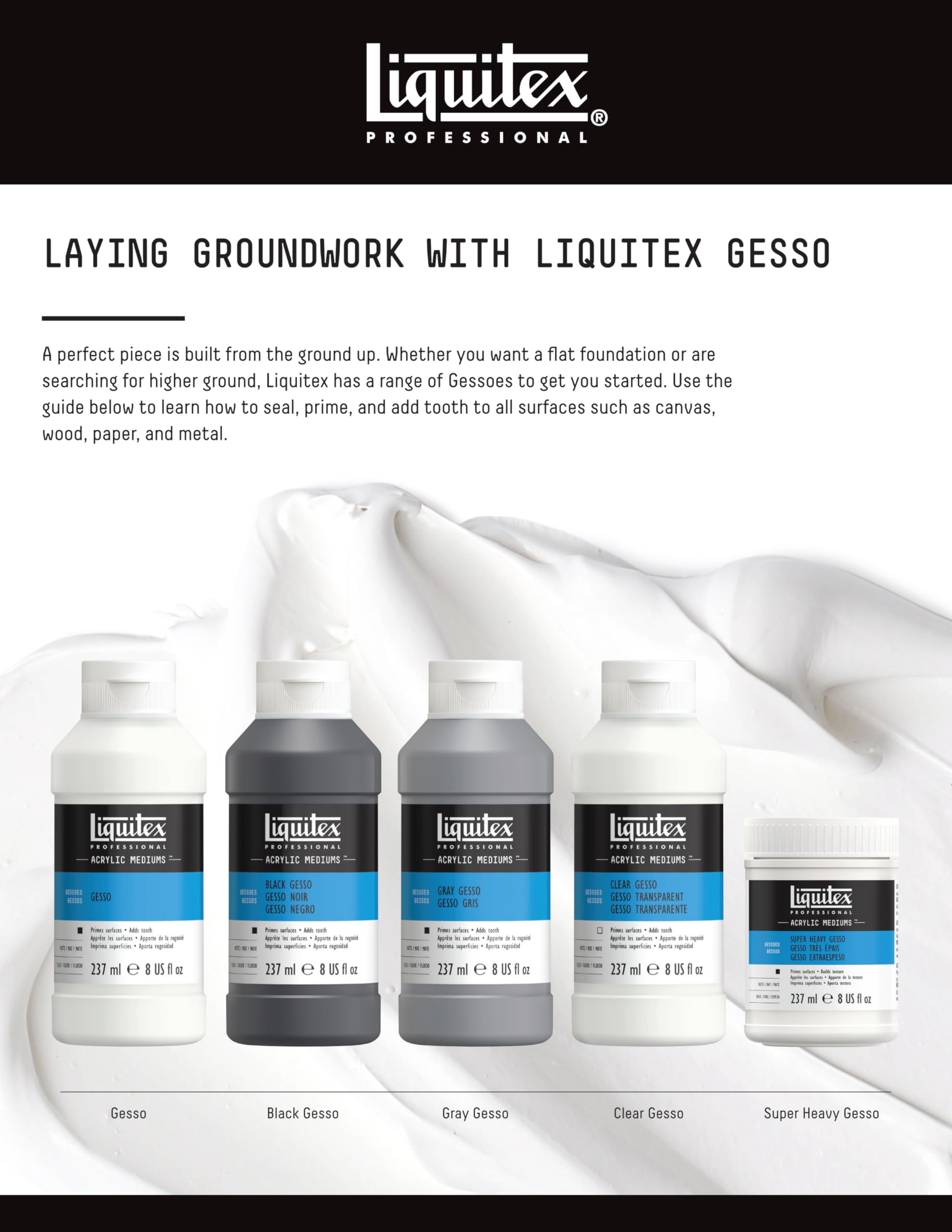 Liquitex Professional Gesso - Préparation De Surface, 237 Ml - Neuf Scellé