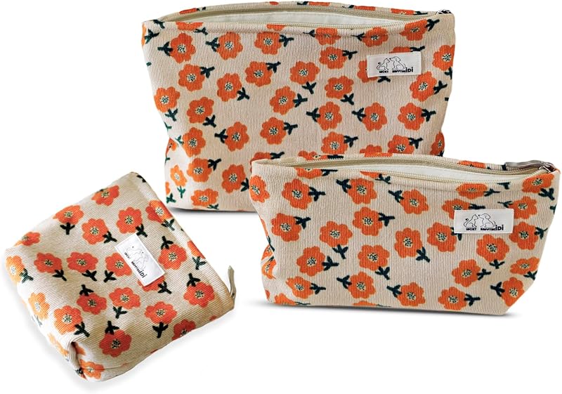 HAPPYHEIDI Conjunto com 3 necessaires de maquiagem para viagem, estampa floral bege