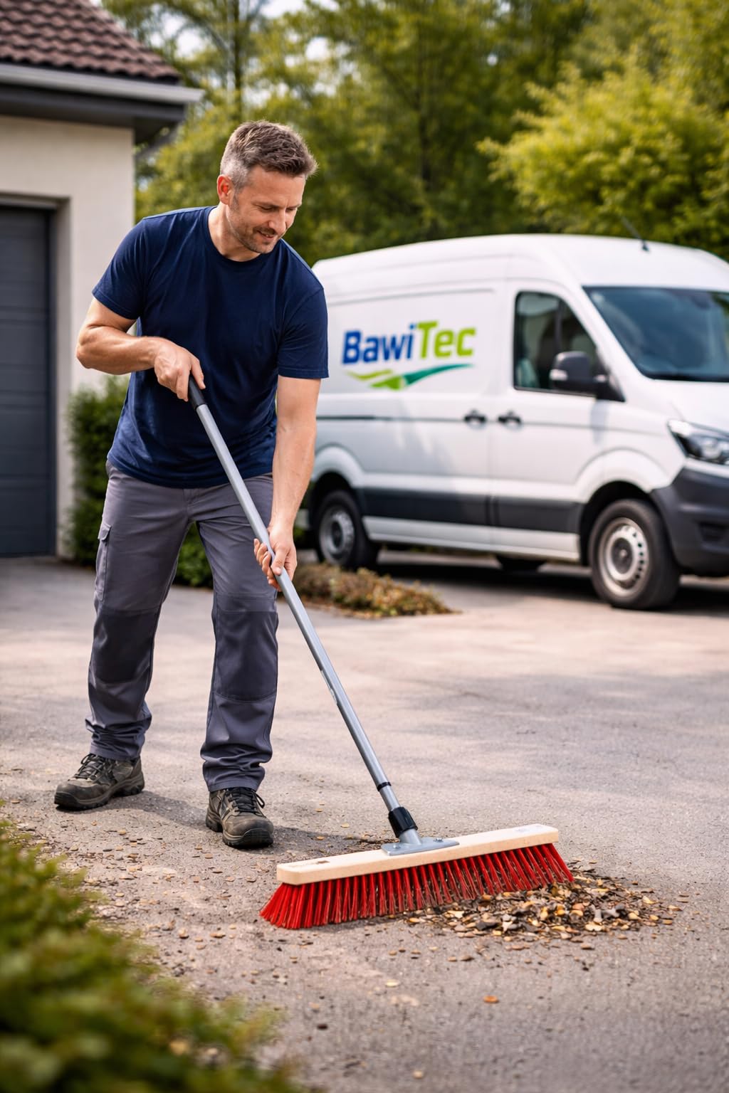 Profi Straßenbesen 50cm Breit mit Teleskopstiel rote Borsten Besen Stiel | Metall-Teleskopstiel, Verstellbar 100cm - 200cm, Ausziehbar, Stabiler Kehrbesen für Draußen