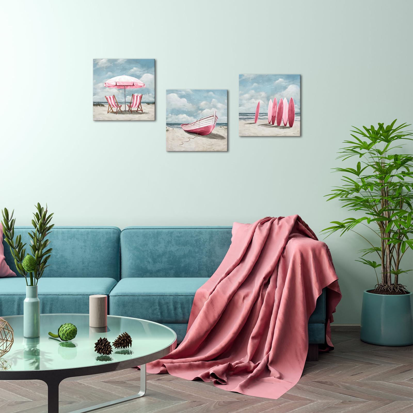 Amazon.co.jp: Visual Art Decor 海岸壁アート ビーチ 風景画 ピンク